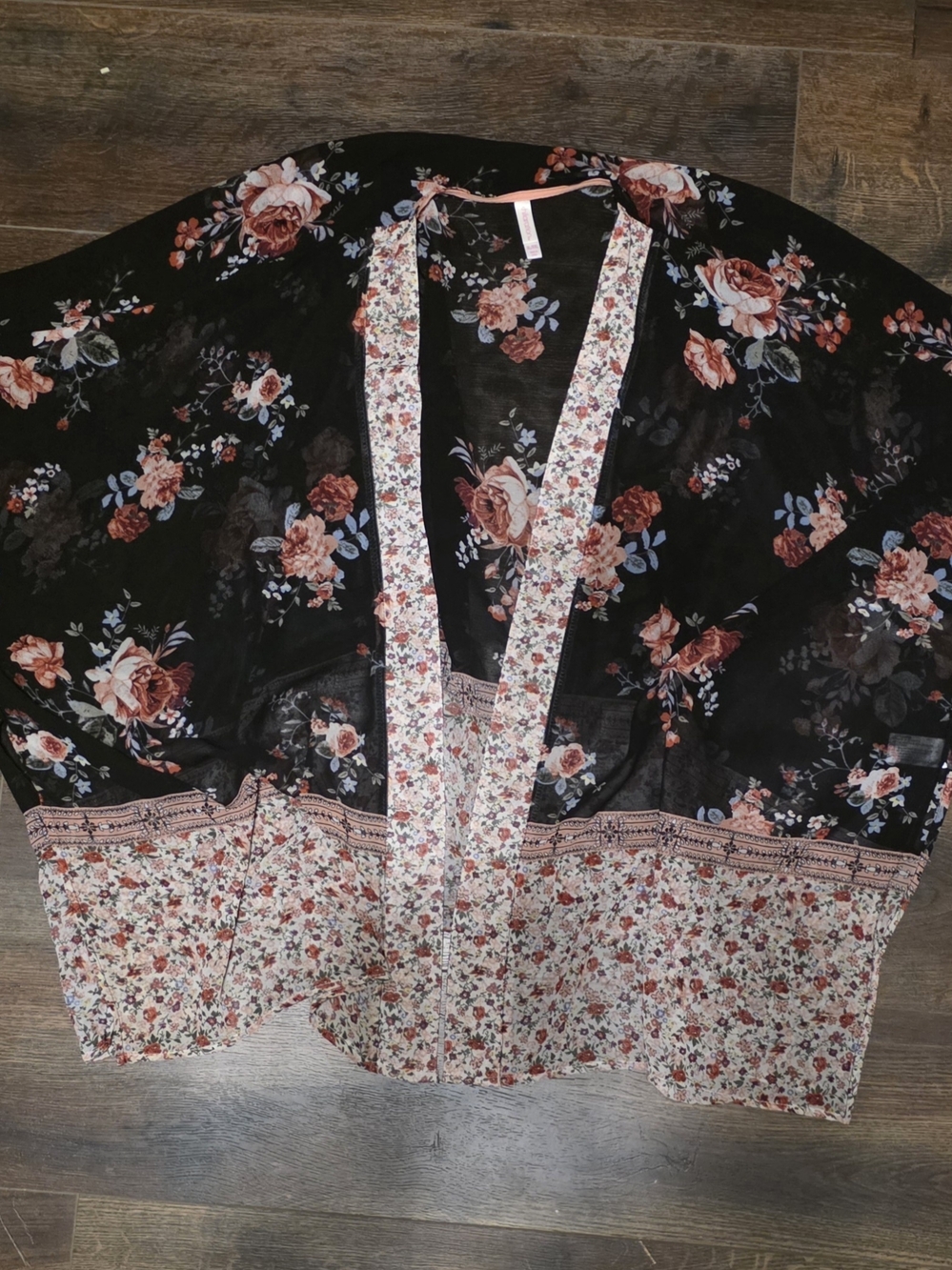 Floral Kimono Cardigan in Black with Rose Print
